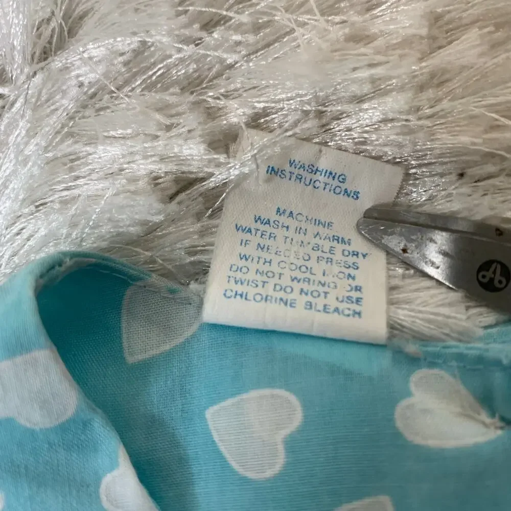 Vintage Aqua Blue Heart Print 2 Piece Set Dress Bloomers Sz 24 Months